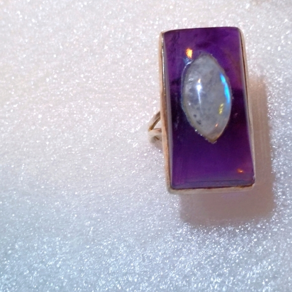 Jewelry - Amethyst And Moonstone Sterling Silver Women's Ring Handmade Statement Piece